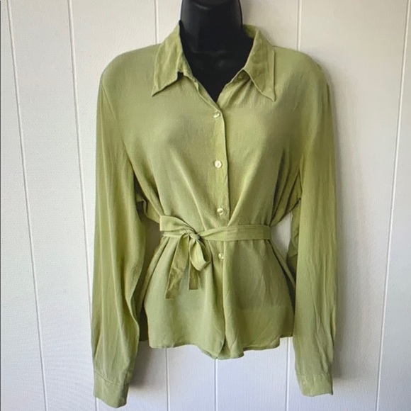 Olive Green Women's Button-Up Top - Picture 1 of 5